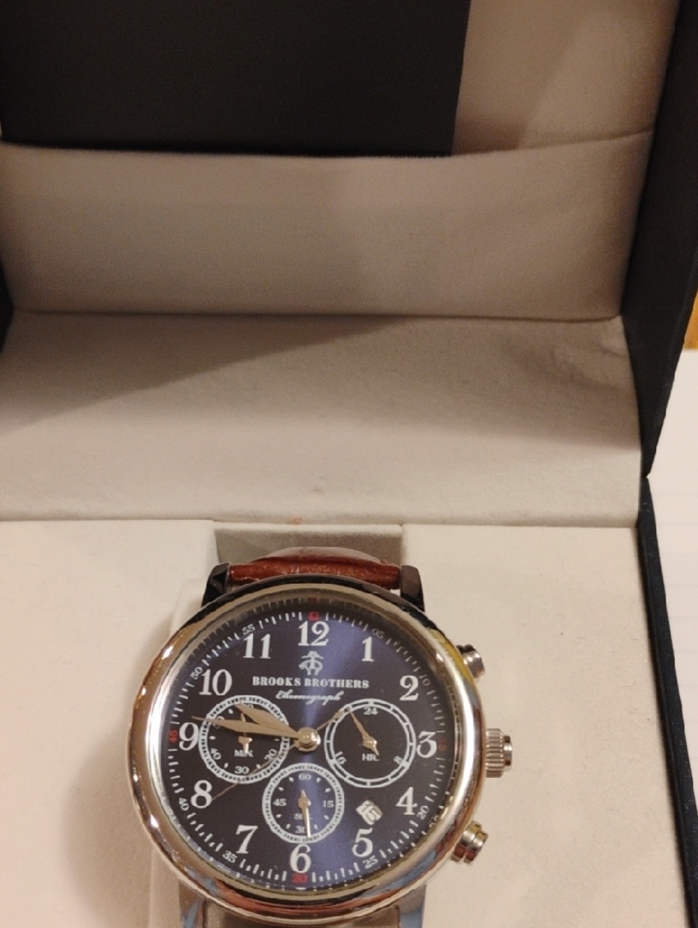 Brooks Brothers Men's Watch with Black Dial and Brown Strap - Picture 2 of 3
